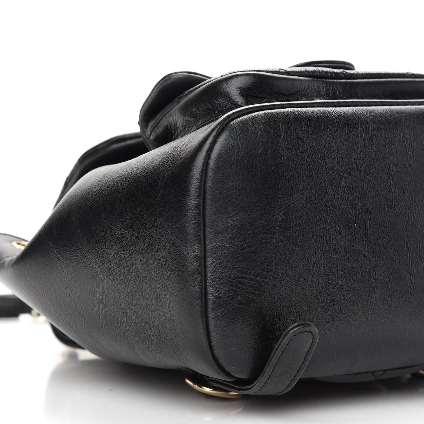 Glazed Aged Calfskin Quilted Small Duma Drawstring Backpack Black