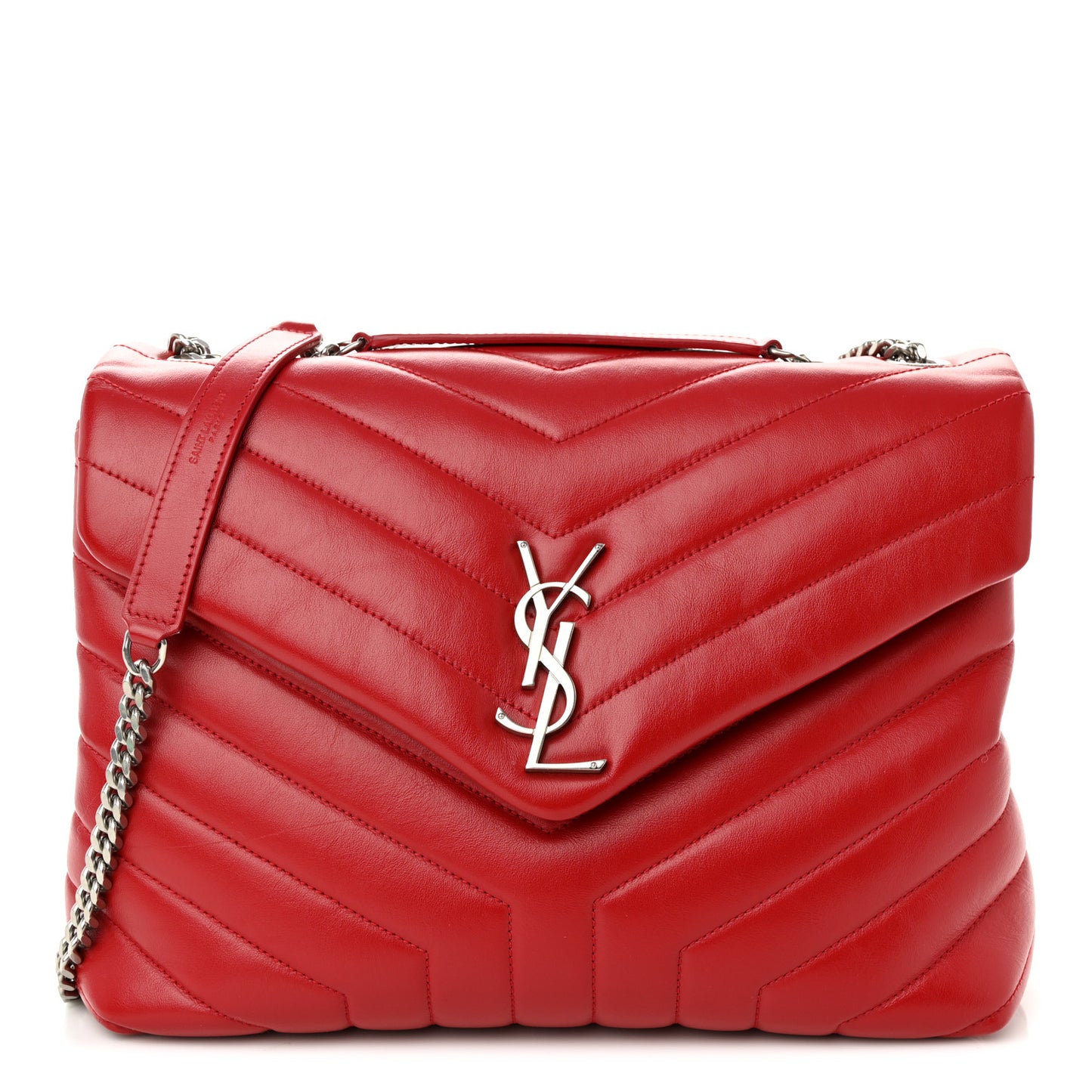 Calfskin Y Quilted Monogram Medium Loulou Chain Satchel Lipstick Red