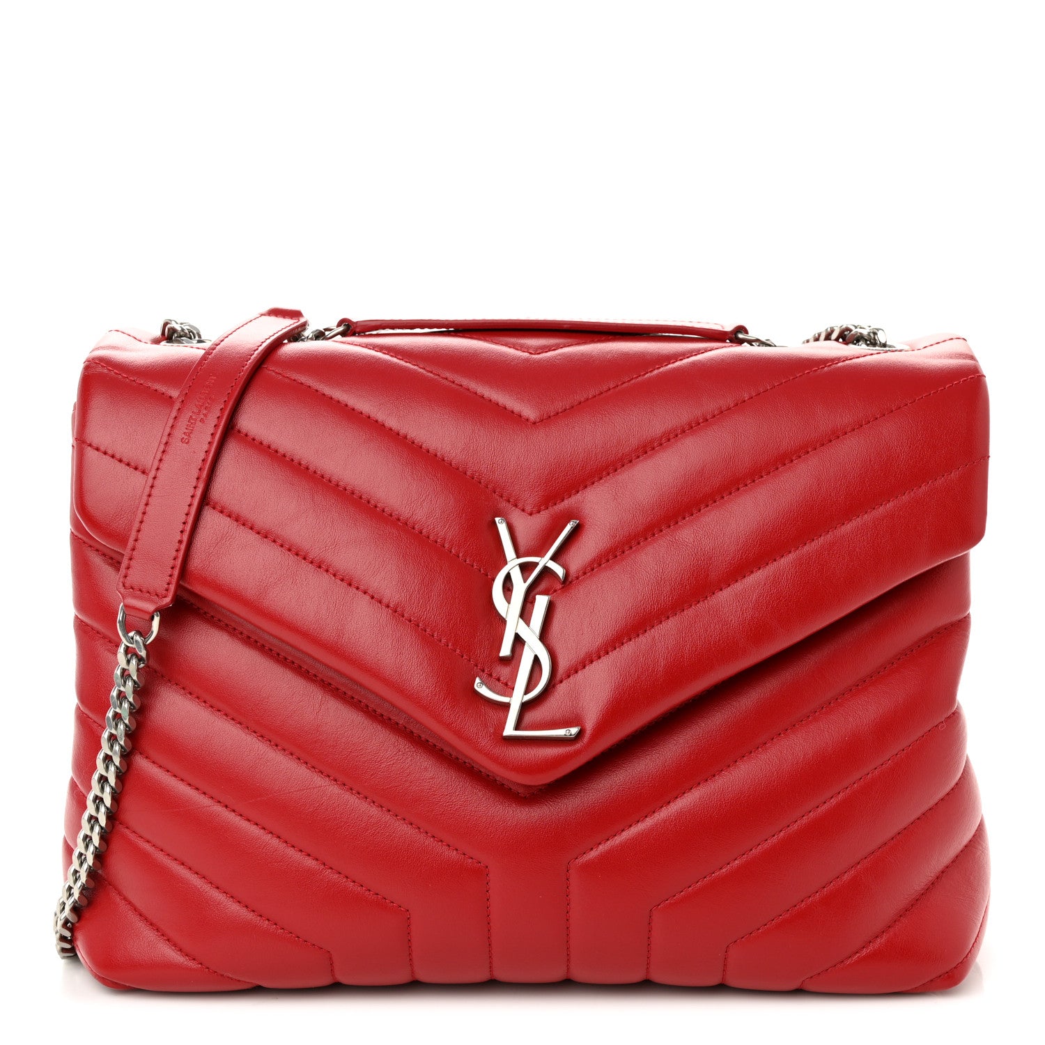 Saint Laurent Calfskin Y Quilted Monogram Medium Loulou Chain Satchel Lipstick Red 1 of 11