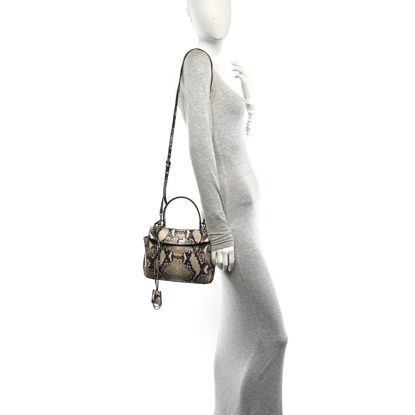 Snakeskin Embossed Calfskin Mini Rodeo Top Handle Handbag Natural