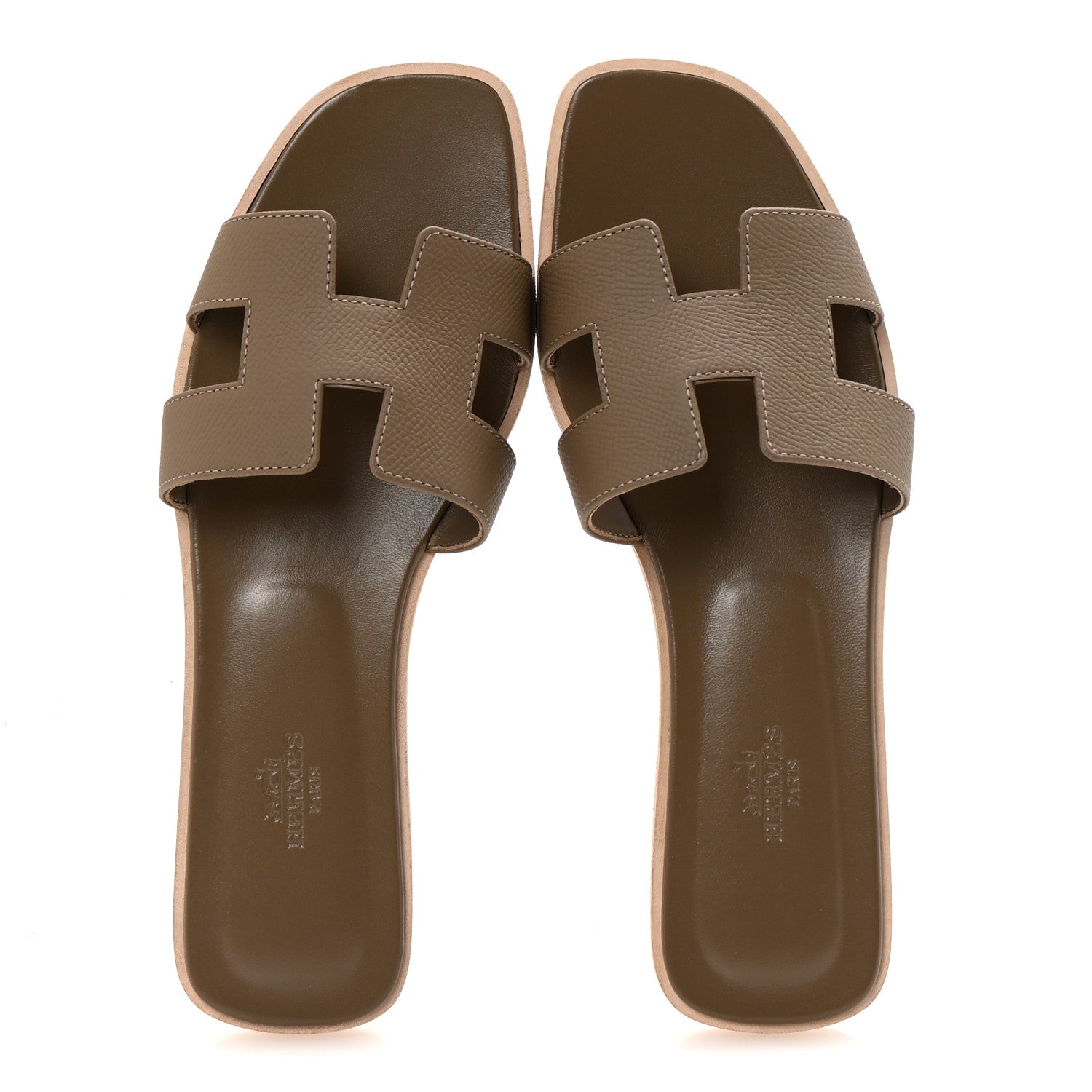 Hermes Epsom Oran Sandals 38.5 Etoupe 2 of 10