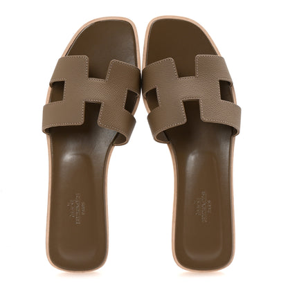 Hermes Epsom Oran Sandals 38.5 Etoupe 2 of 10