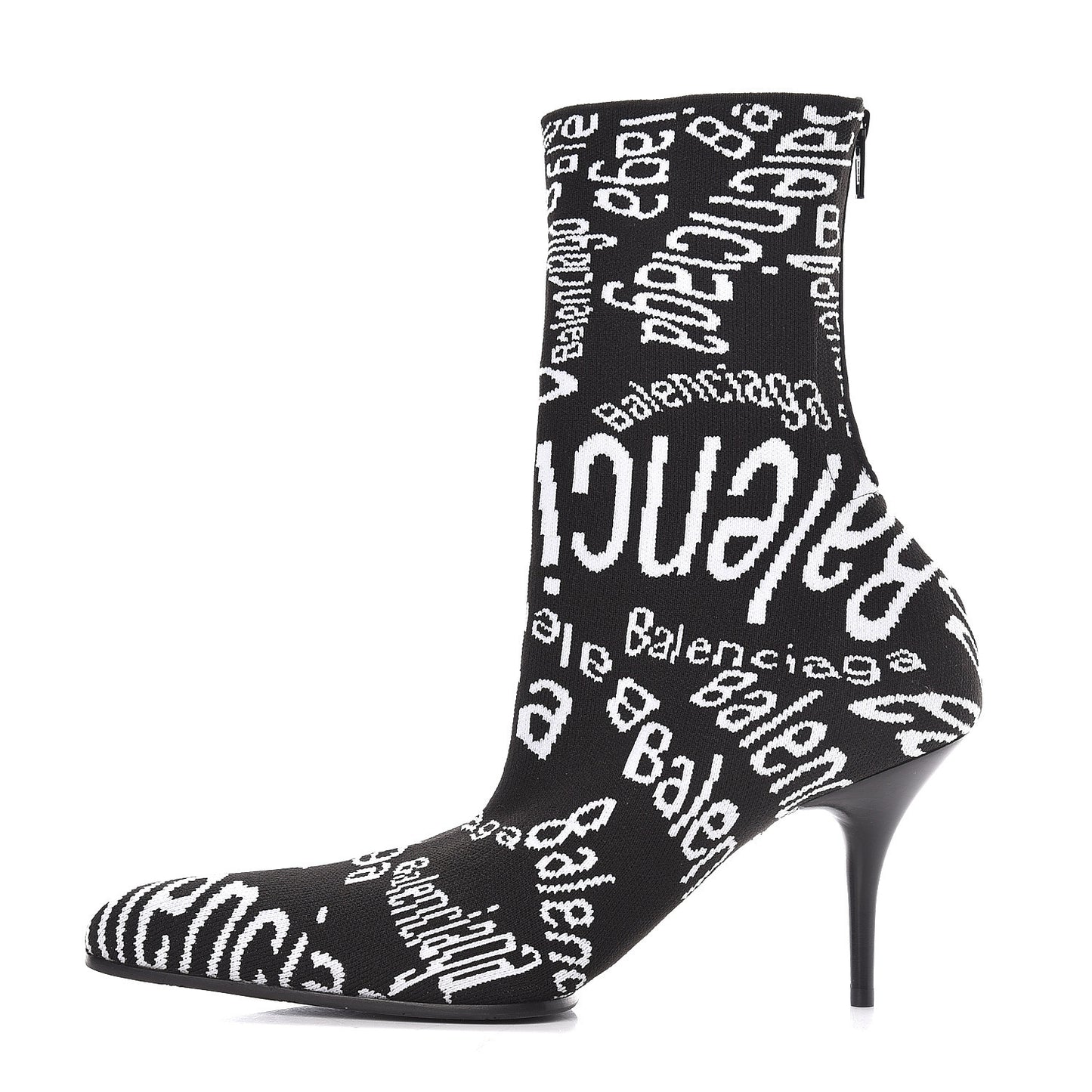 Knit Jacquard Curved Typo Booties 38.5 Black White
