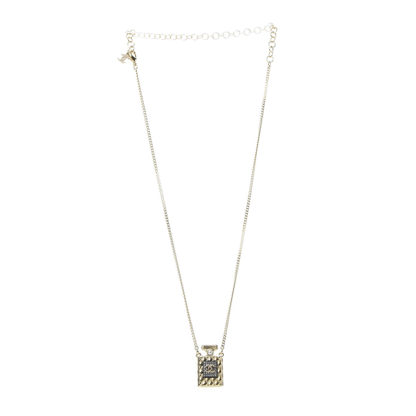 Crystal Pearl Perfume Bottle CC Necklace Black Gold