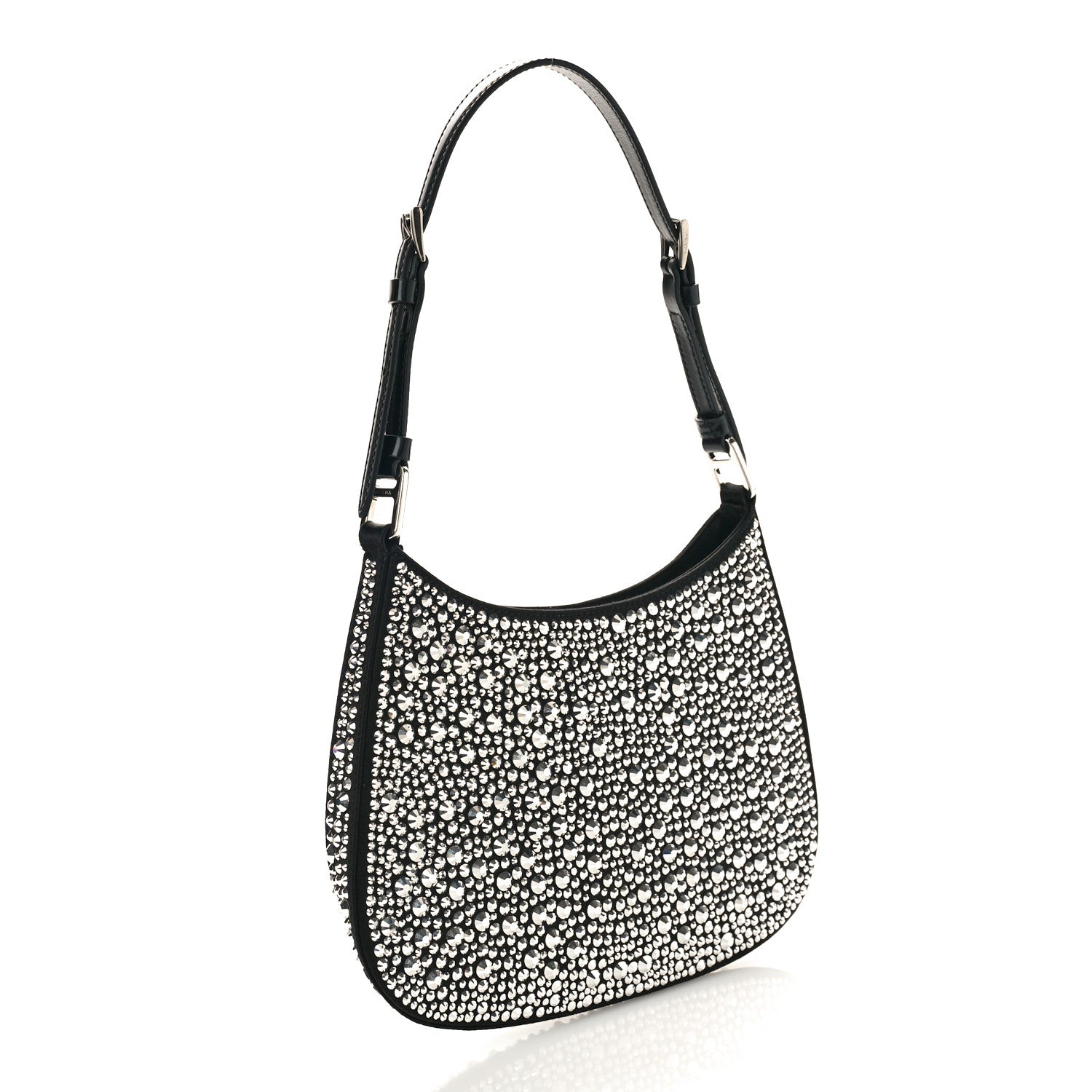 Prada Satin Crystal Cleo Adjustable Strap Shoulder Bag Metal 3 of 8
