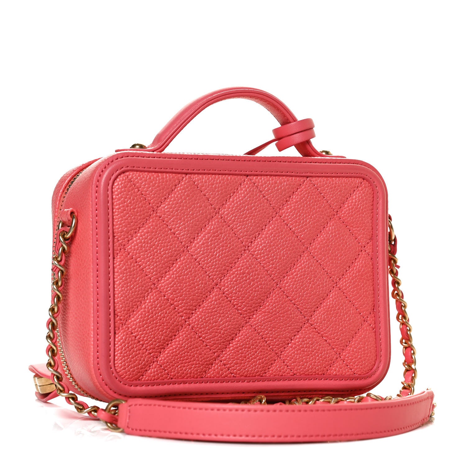Chanel Caviar Quilted Small CC Filigree Vanity Case Coral 3 of 13