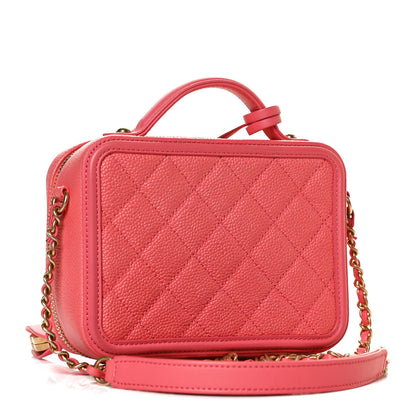 Chanel Caviar Quilted Small CC Filigree Vanity Case Coral 3 of 13