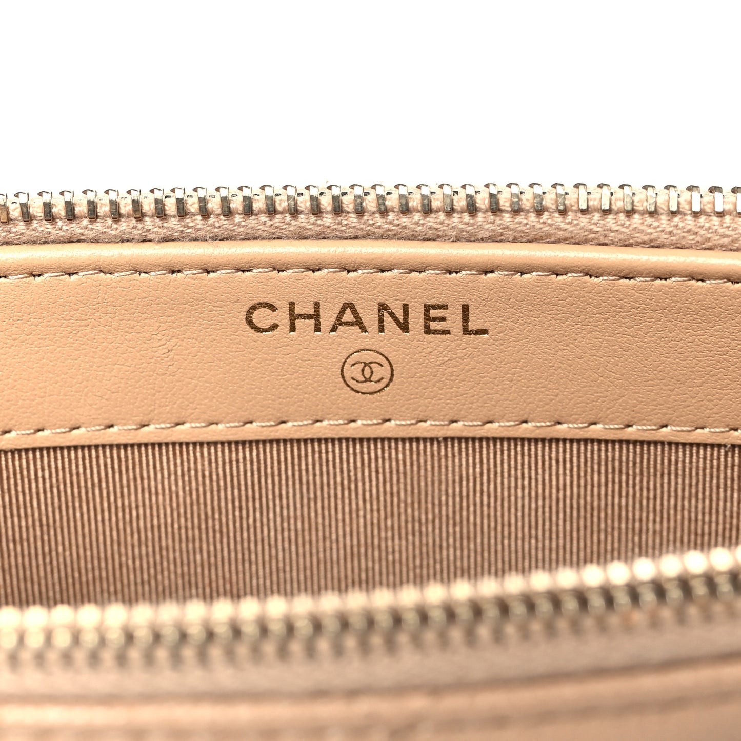 Caviar Quilted Small Clutch With Chain Beige