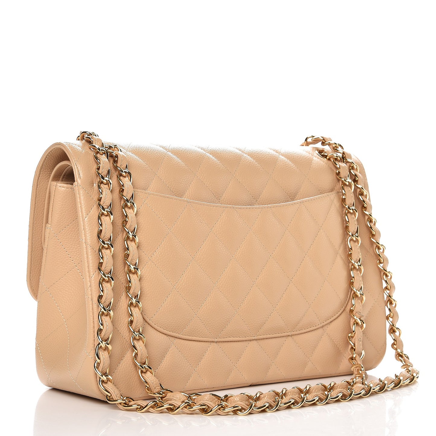 Caviar Quilted Jumbo Double Flap Light Beige