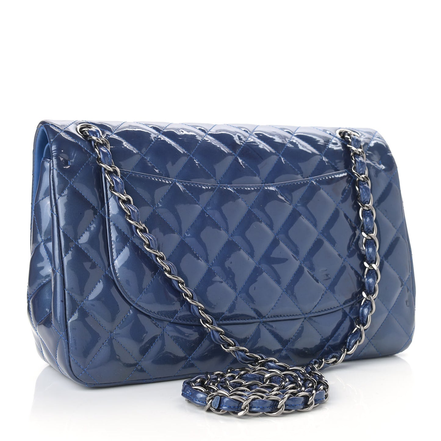 Patent Quilted Jumbo Double Flap Blue