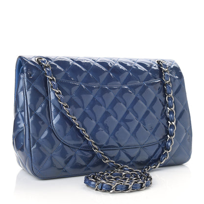 Chanel Patent Quilted Jumbo Double Flap Blue 3 of 20