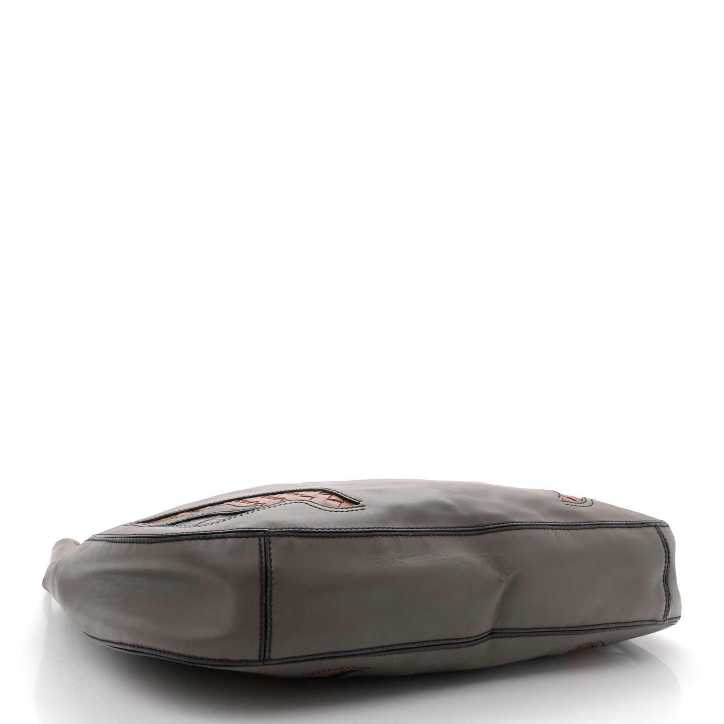 Calfskin Crocodile Ostrich Loop Bag  Taupe Multicolor