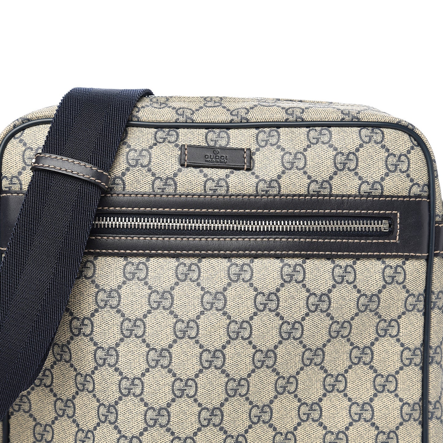 GG Plus Monogram Selleria Calfskin Medium Messenger Bag Beige Blue
