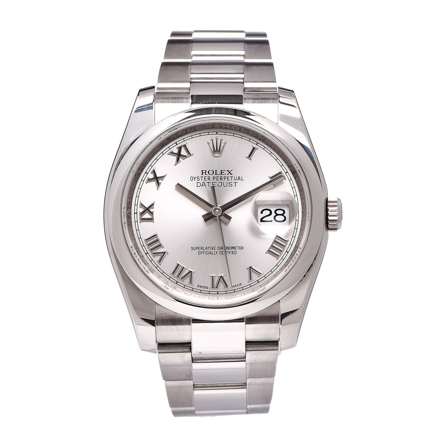 Stainless Steel 36mm Oyster Perpetual Datejust Watch Silver Roman 116200