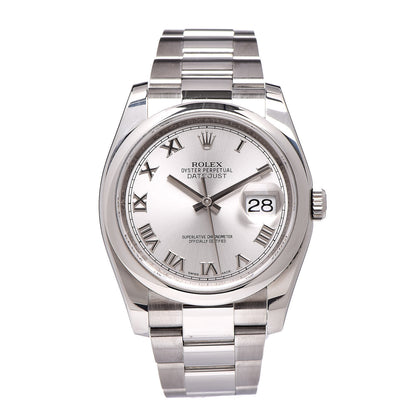 Rolex Stainless Steel 36mm Oyster Perpetual Datejust Watch Silver Roman 116200 1 of 7