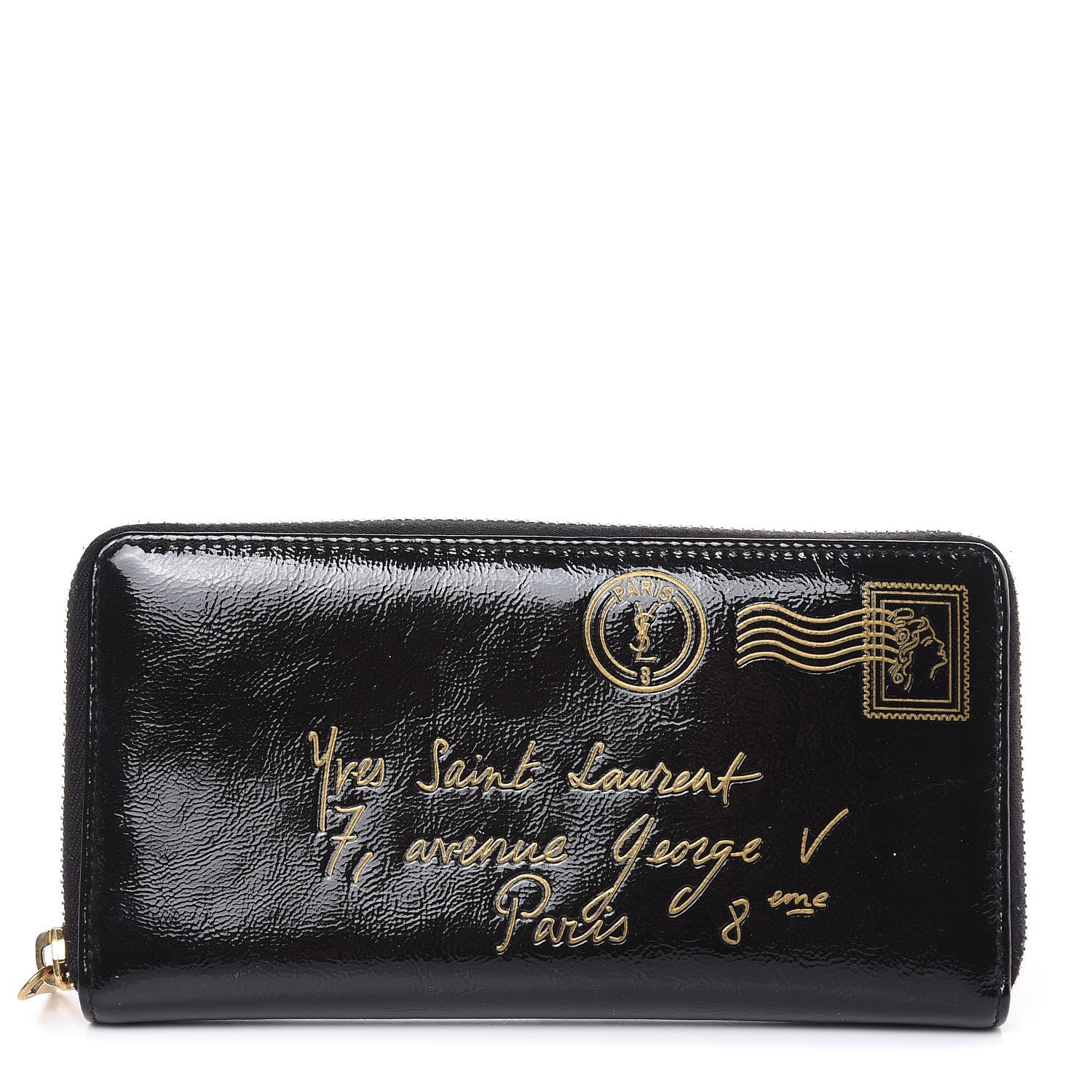 Saint Laurent Patent Y Mail Zip Around Wallet Black 1 of 12