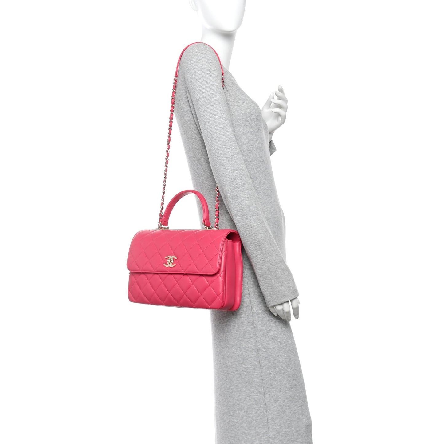 Lambskin Quilted Medium Trendy CC Flap Dual Handle Bag Dark Pink