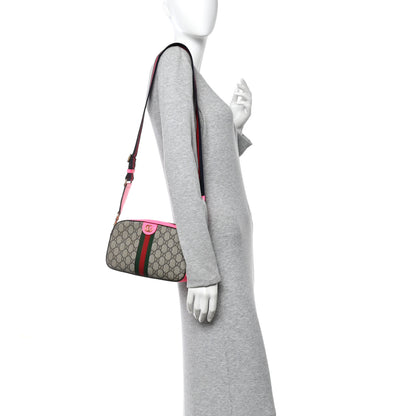 Gucci GG Supreme Monogram Textured Dollar Calfskin Web Ophidia Small Crossbody Bag Beige Ebony Fuchsia 2 of 11