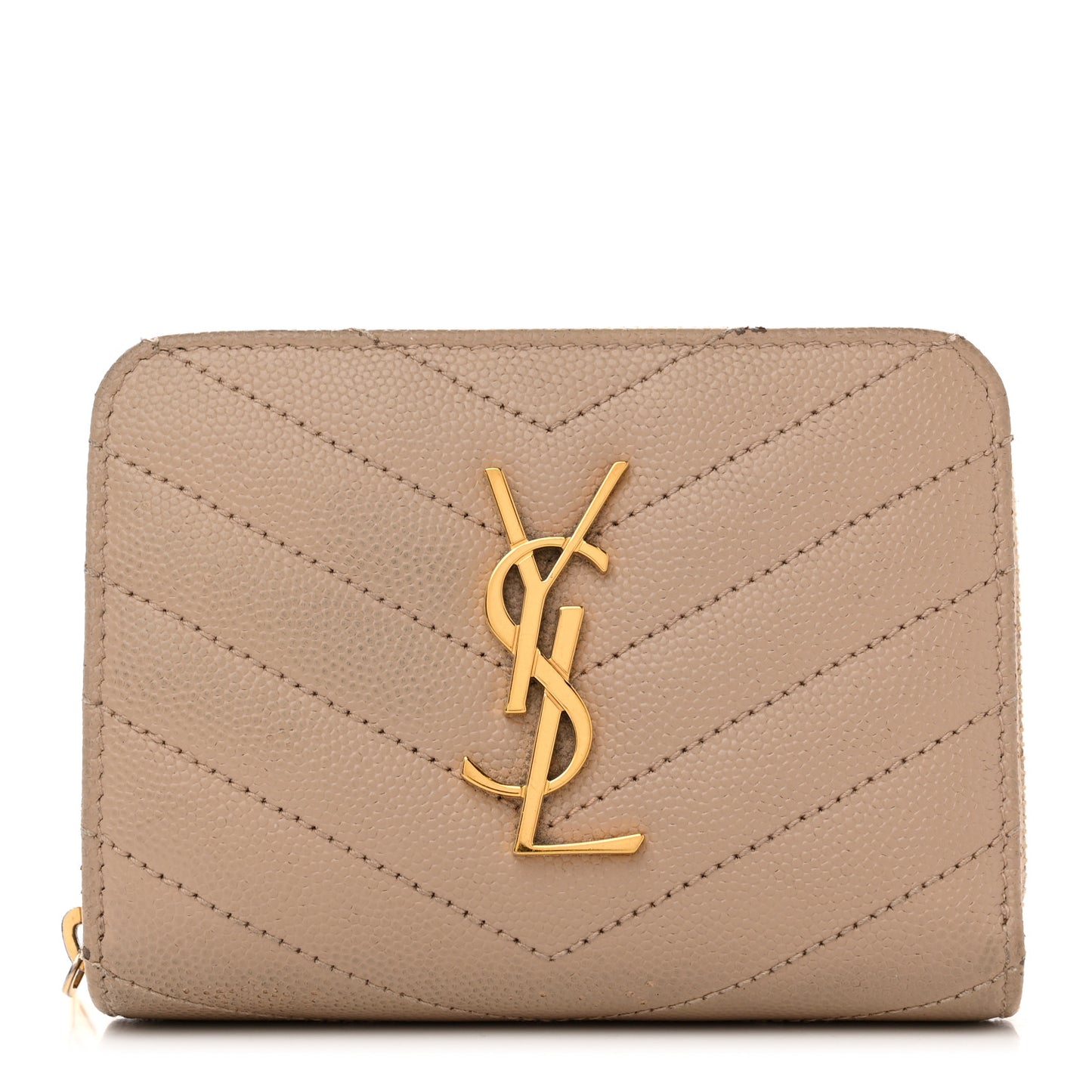 Grain De Poudre Matelasse Chevron Monogram Compact Zip Around Wallet Dark Beige