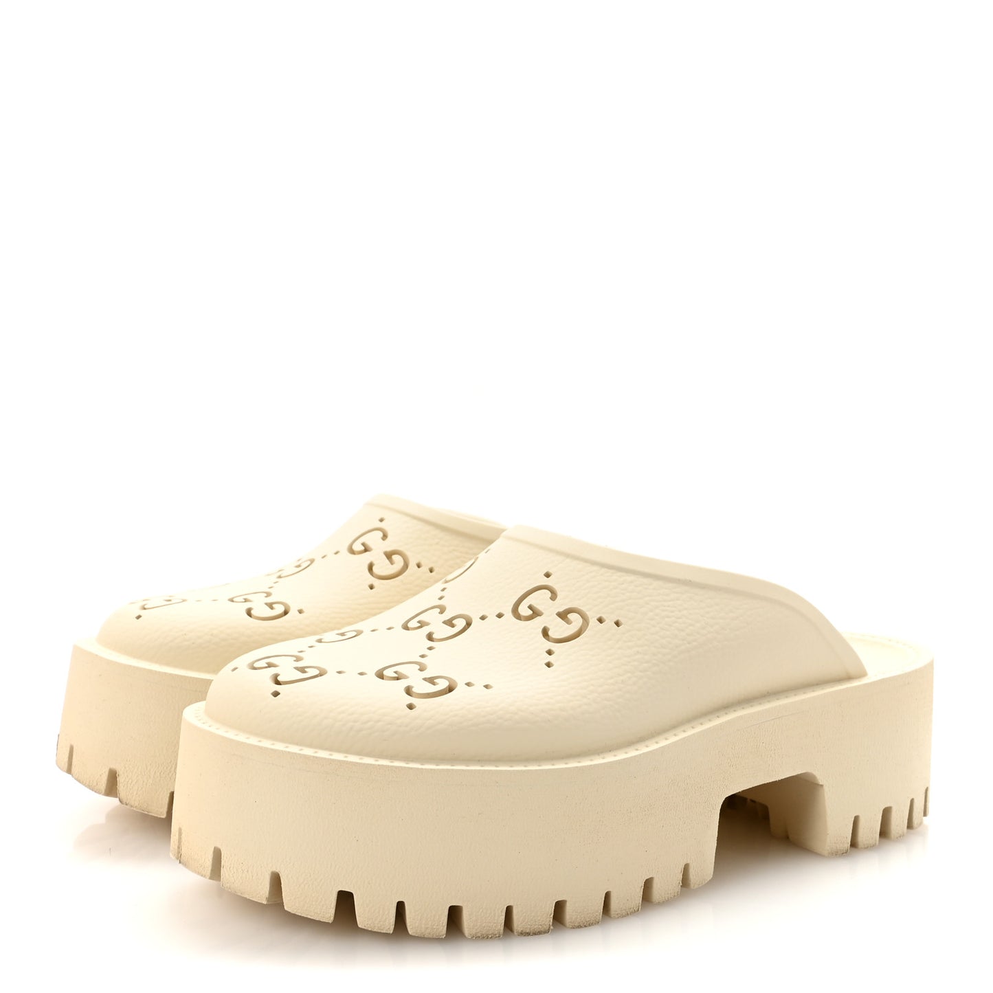 Rubber Monogram GG Go Through Platform Slide Clogs 37 Mystic White