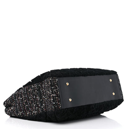 Chanel Shearling Sequin Tweed Shopper Tote Black 4 of 11