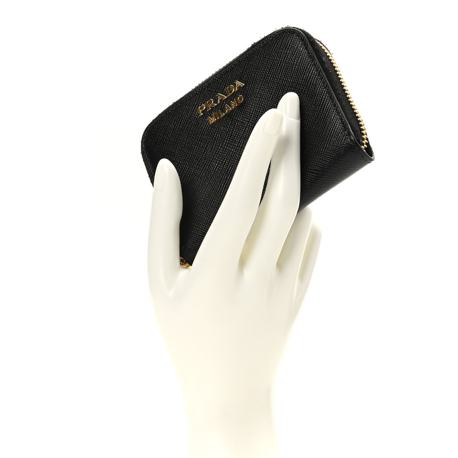 Prada Saffiano Metal Zip Coin Purse Black 2 of 8