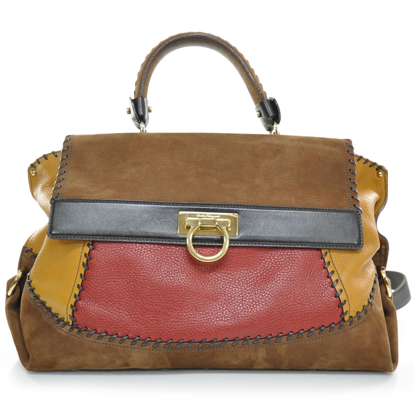 SALVATOREFERRAGAMOLeatherSuedeColorblockWhipstitchSofia