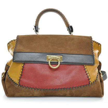FASHIONPHILE SALVATOREFERRAGAMOLeatherSuedeColorblockWhipstitchSofia 1 of 8