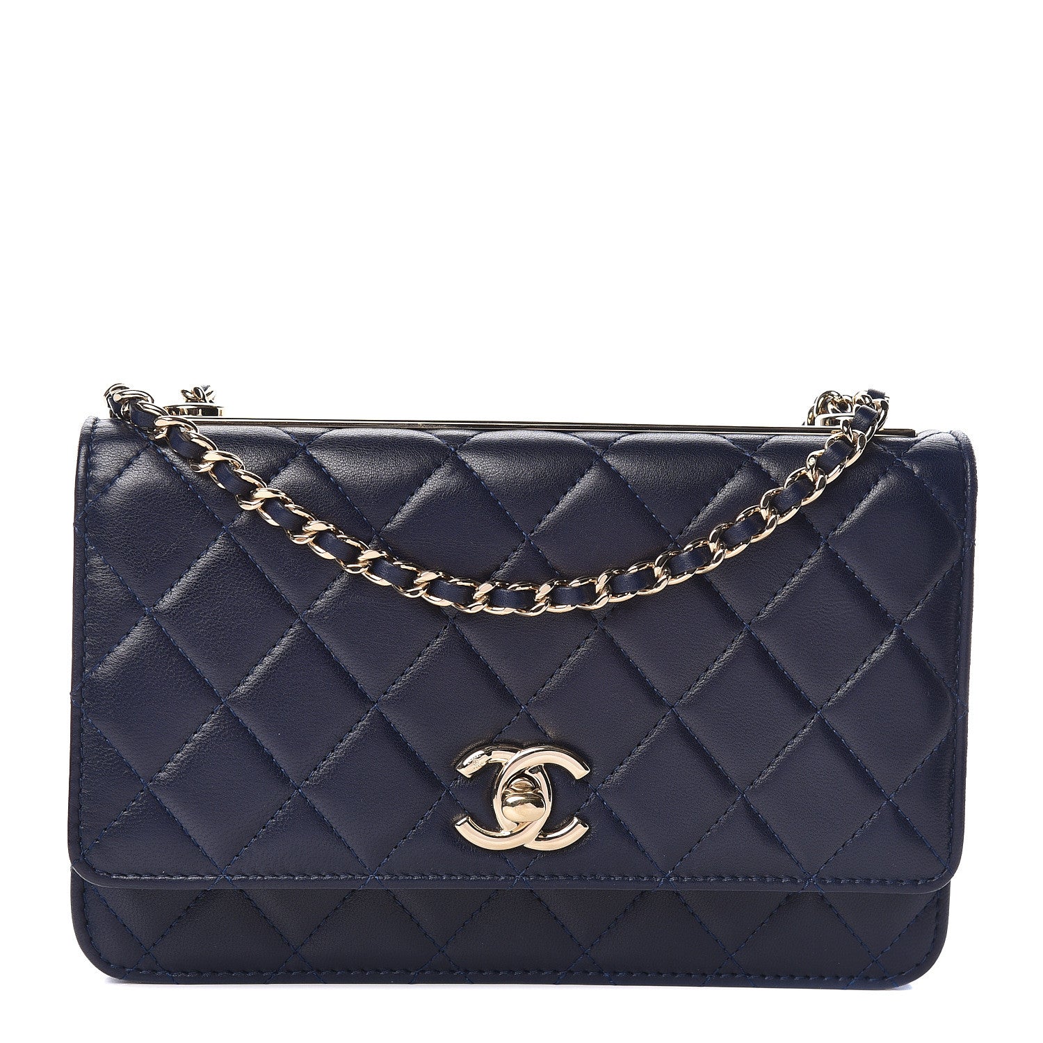 Chanel Lambskin Quilted Trendy CC Wallet On Chain WOC Navy 2 of 12