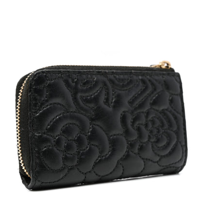 Chanel Lambskin Camellia Embossed Key Holder Case Black 3 of 8