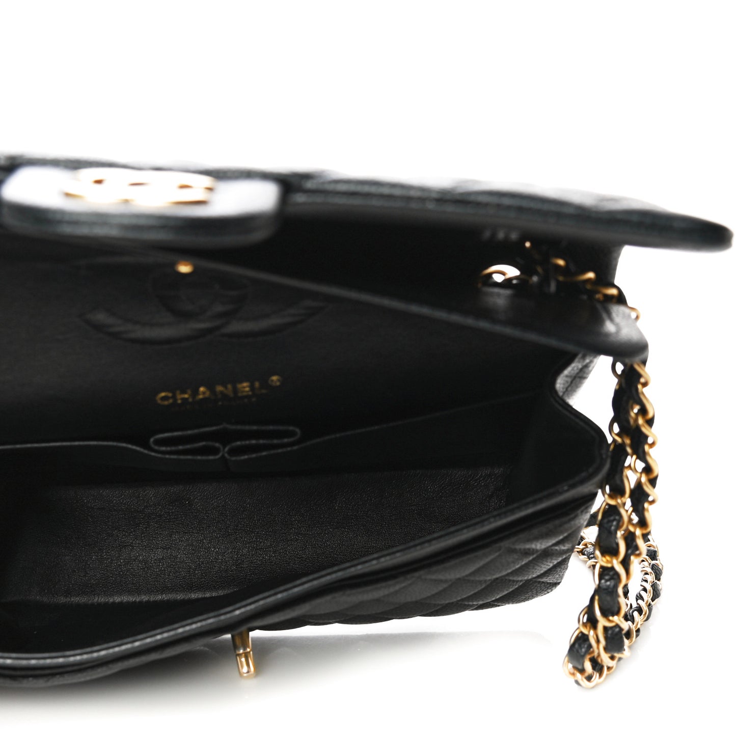 Caviar Quilted Medium Double Flap Black