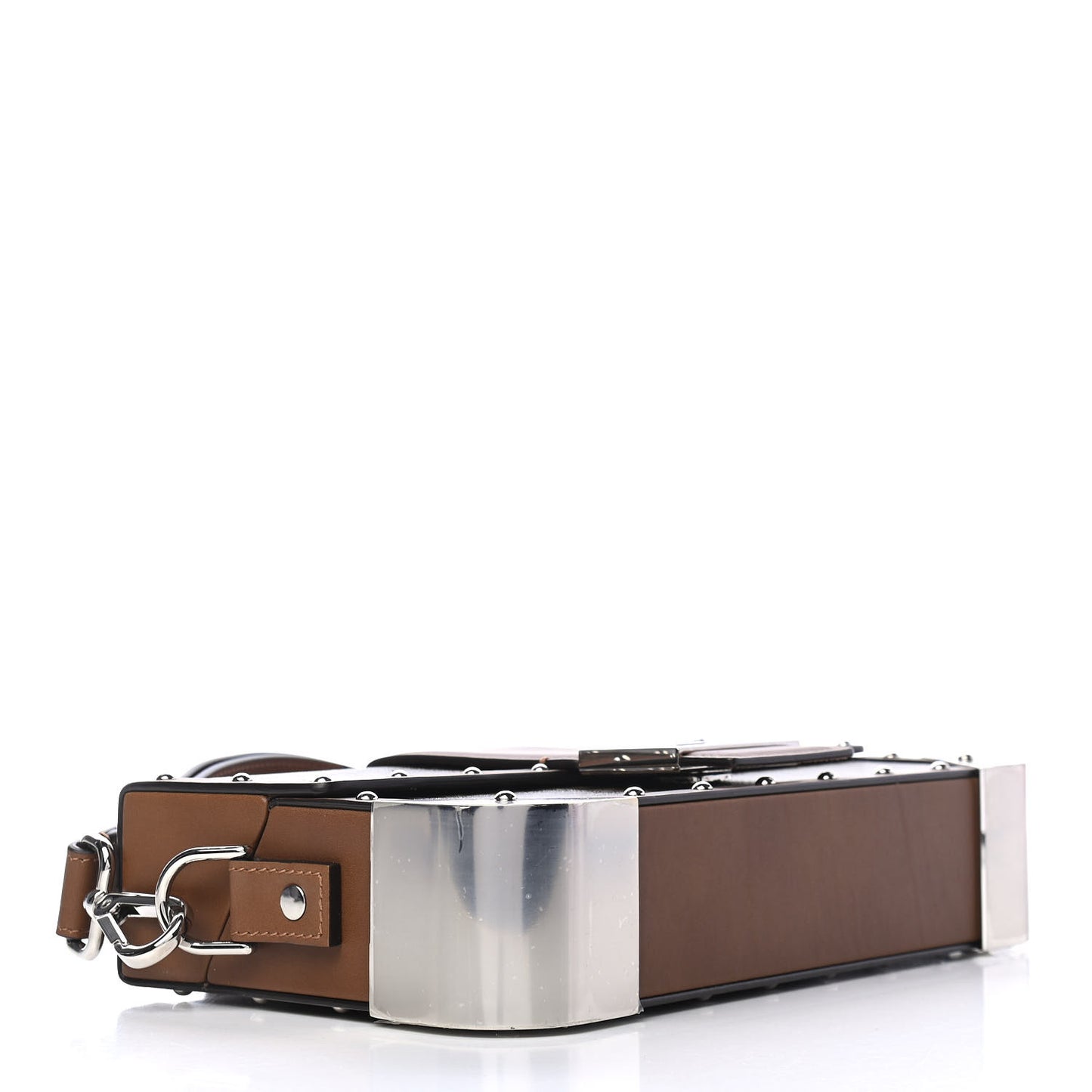 Shiny Glazed Fabric Vachetta FF 1974 Medium Baguette Trunk Mogano Panna Cuoio