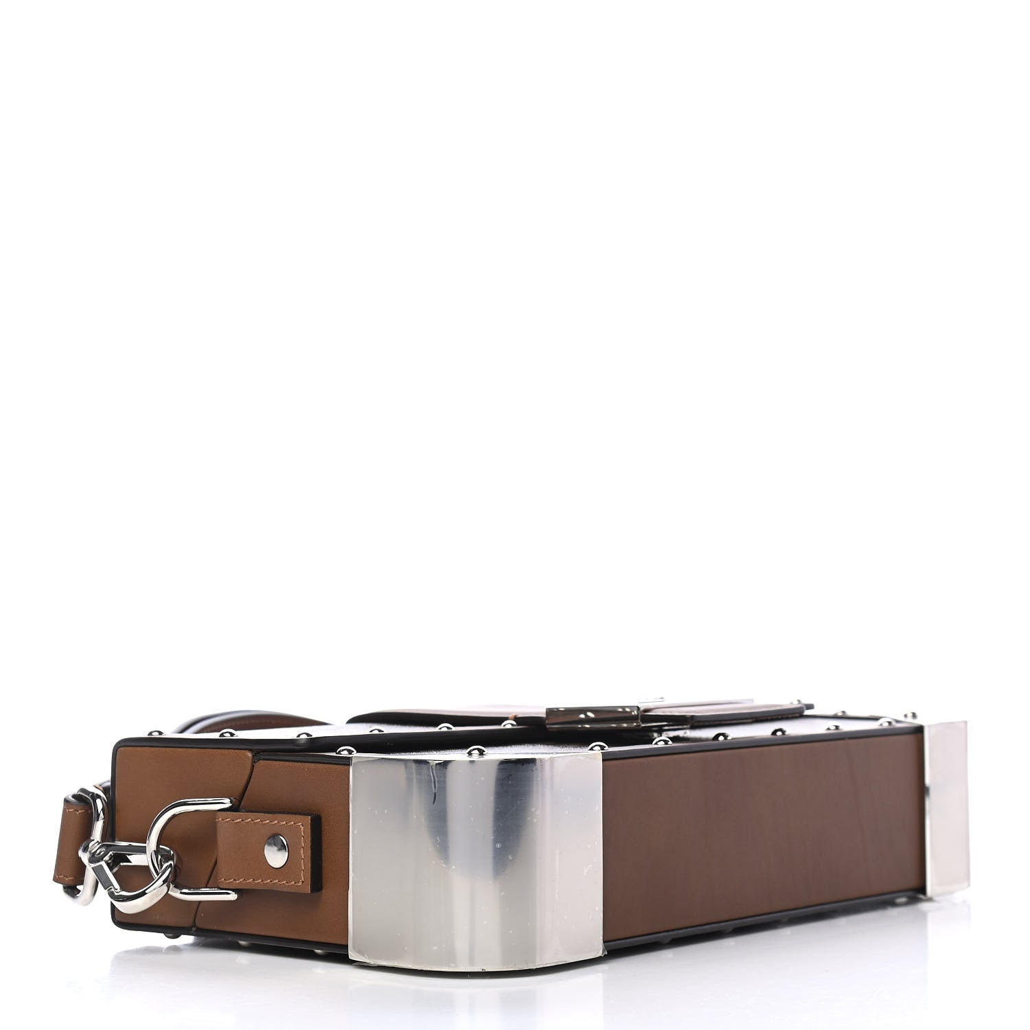 Fendi Shiny Glazed Fabric Vachetta FF 1974 Medium Baguette Trunk Mogano Panna Cuoio 4 of 10