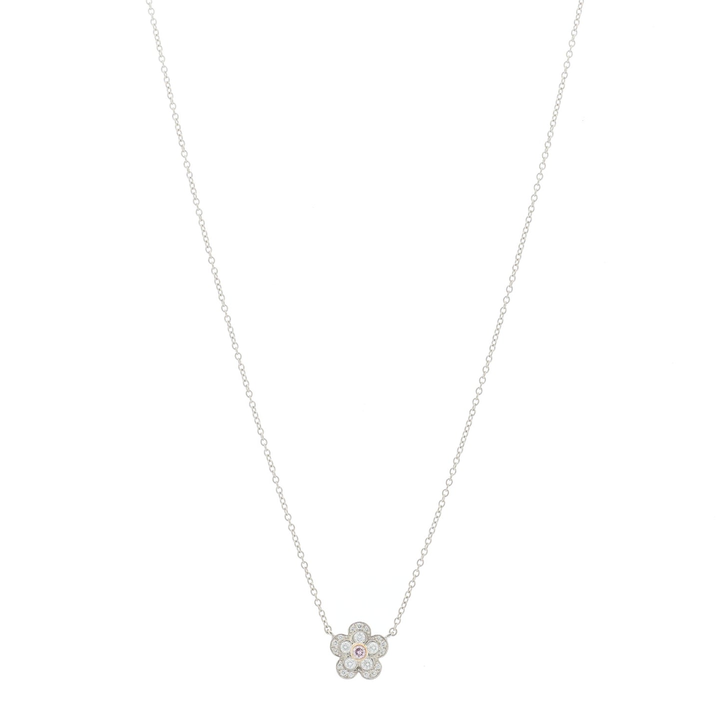 Platinum 18K Rose Gold Pink Diamond Enchant Flower Pendant Necklace