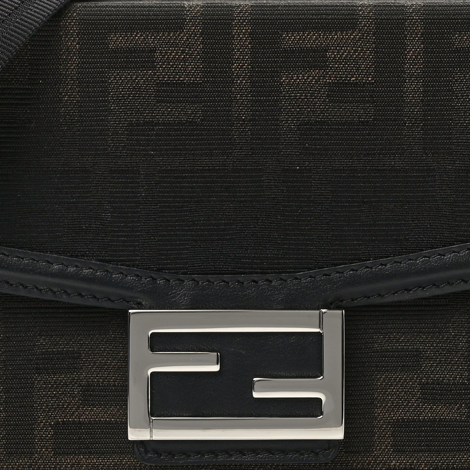 Fendi FF Eclissi Jacquard Vitello King Baguette Soft Trunk Tobacco Moro Black 7 of 12