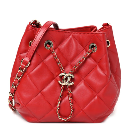 Chanel Lambskin Quilted CC Dweller Drawstring Bucket Bag Red 1 of 12