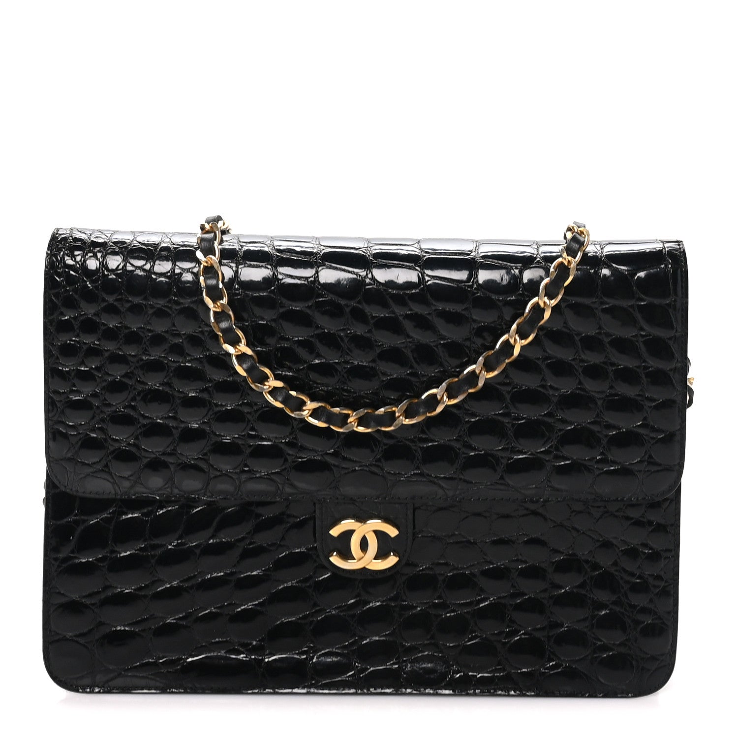 Chanel Shiny Crocodile Medium Single Flap Black 1 of 10