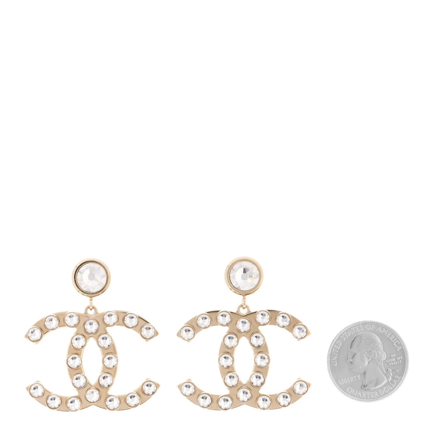 Chanel Metal Crystal CC Dangle Earrings Gold 2 of 5