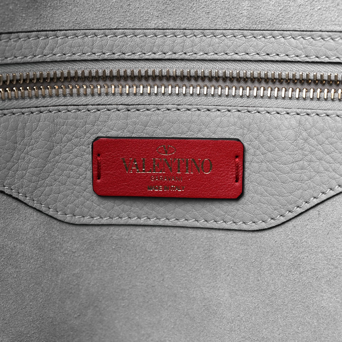 Grained Calfskin Rockstud Shoulder Tote Pastel Grey