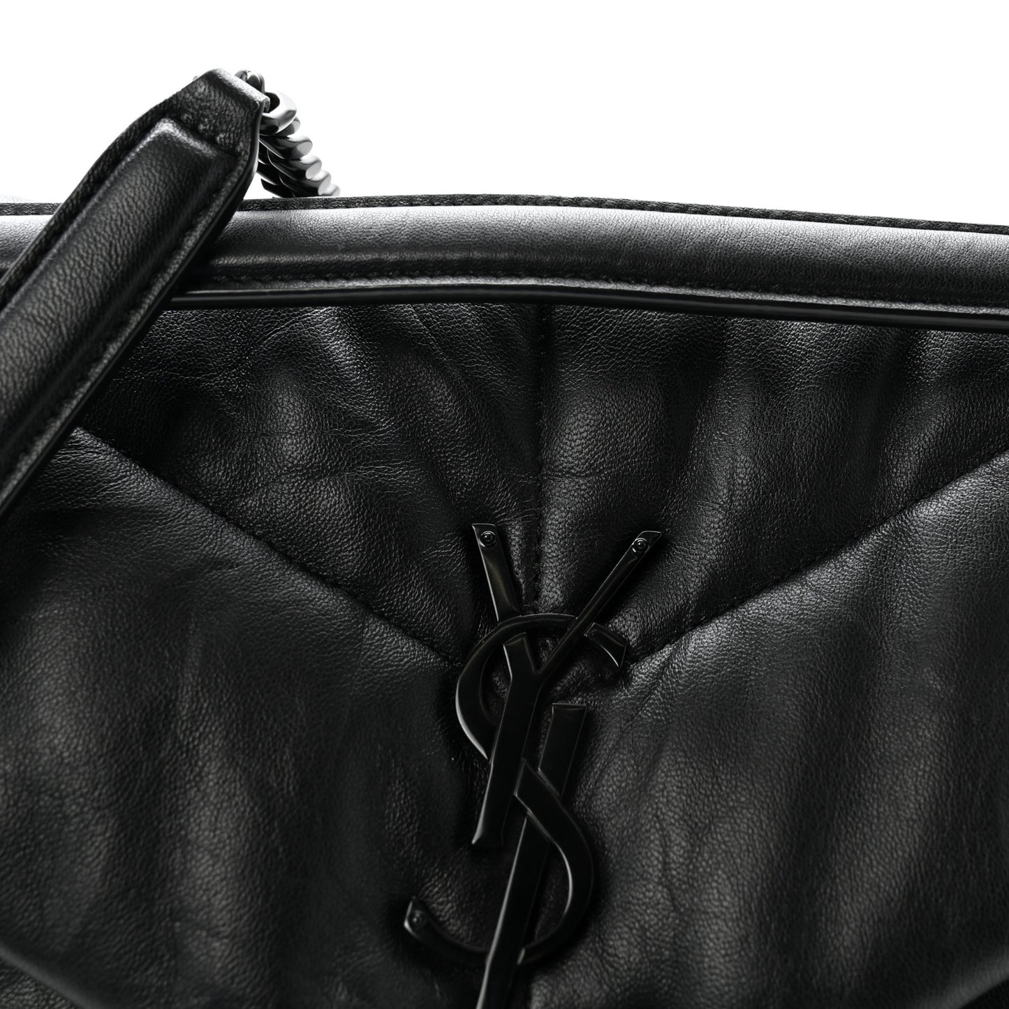 Lambskin Quilted Monogram Monochrome Medium Loulou Puffer Chain Satchel Black