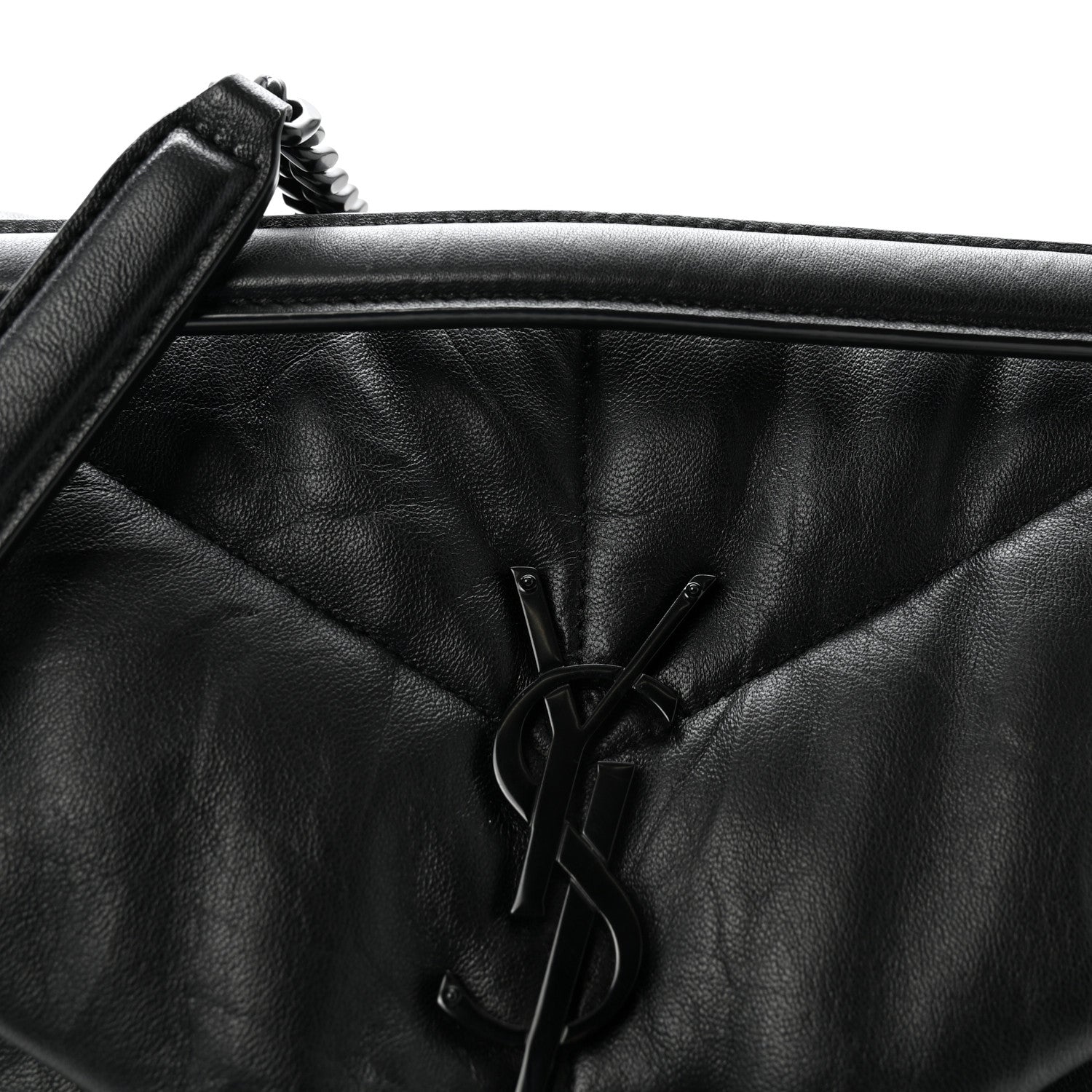 Saint Laurent Lambskin Quilted Monogram Monochrome Medium Loulou Puffer Chain Satchel Black 7 of 9