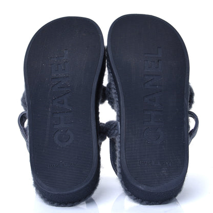 Chanel Cord Lambskin Quilted Logo Sandals 36 Dark Grey 4 of 4
