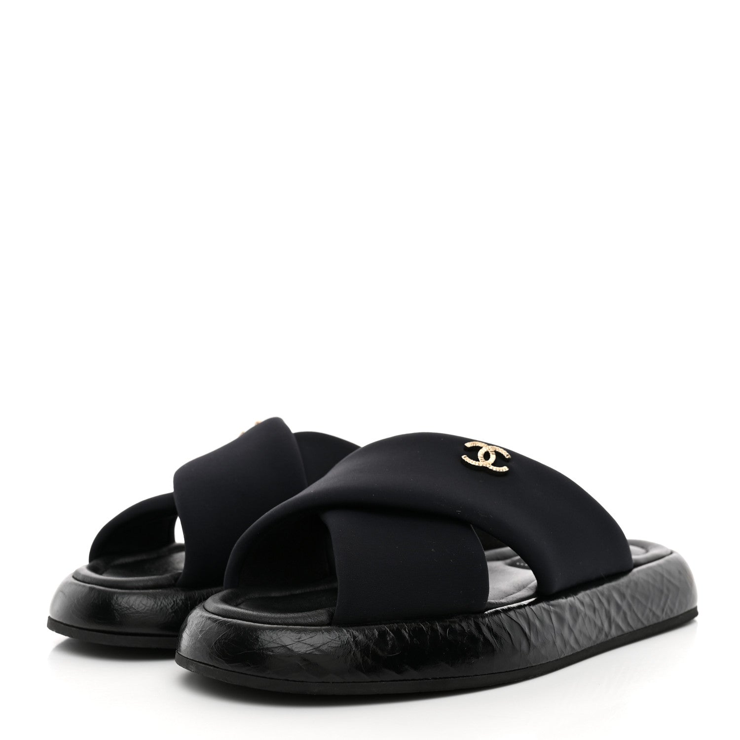 Chanel Fabric CC Mules Sandals 36 Black 4 of 9