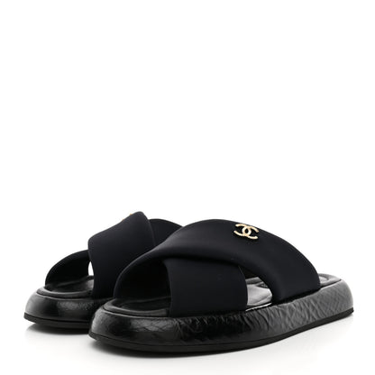 Chanel Fabric CC Mules Sandals 36 Black 4 of 9