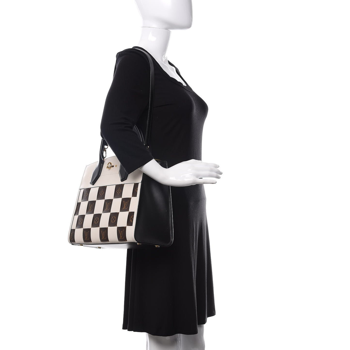 Calfskin Monogram Damier Tressage City Steamer MM Creme