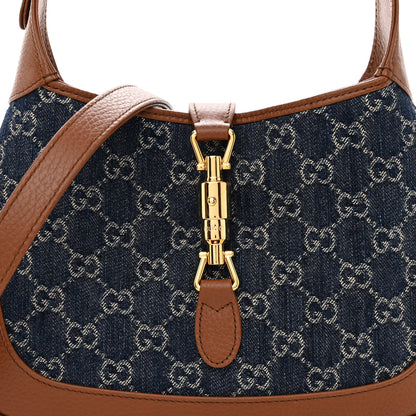 Gucci New Denim GG Monogram Calfskin Small Jackie 1961 Hobo Blue Tea Cuir 8 of 10