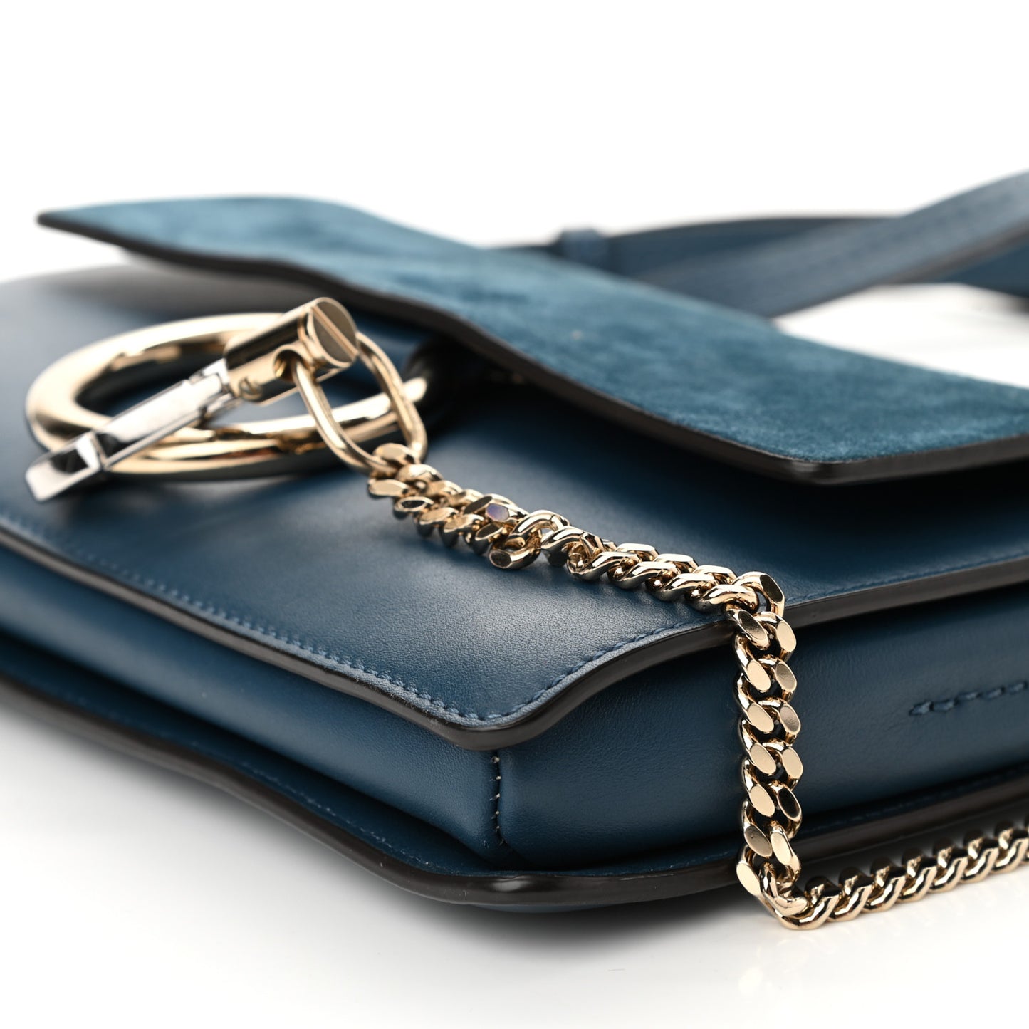 Suede Calfskin Small Faye Shoulder Bag Majolica Blue