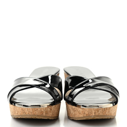 Jimmy Choo Patent Prima Cork Wedge Sandals 38 Black 2 of 8
