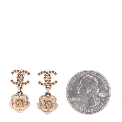 Chanel Crystal CC Camellia Drop Earrings Gold 2 of 5