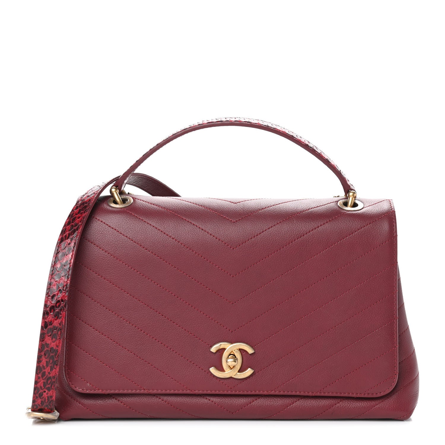 Chanel Grained Calfskin Stitched Chevron Medium Chic Top Handle Flap Red 1 of 8